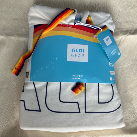 Aldi Gear Pullover Hooded Sweatshirt White/Rainbow Fall 2023 Hoodie Small S New - Picture 1 of 2